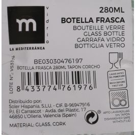 Botella Frasca 280 ml con tapón de corcho - La Mediterranea (36 Unidades) Botella Frasca 280 ml con tapón de corcho - La Mediterranea (36 Unidades)