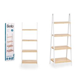 Berilo Estantería Escalera de Bambú y Madera, 4 Estantes, Color Blanco y Natural, 40x109x30 cm