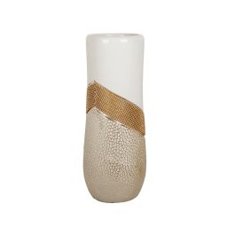 Florero Romimex Blanco Dorado Cerámica 15 x 38 x 15 cm Precio: 46.49999992. SKU: B1BLZEWEVR