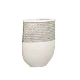 Florero Romimex Blanco Plateado Cerámica 21 x 28 x 9 cm Precio: 53.49999996. SKU: B1E54BH6W6