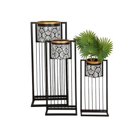 Set de Maceteros Romimex Blanco Negro Metal Con soporte (3 Piezas)