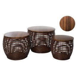 Set de mesas Romimex Marrón Madera Fibra 3 Piezas