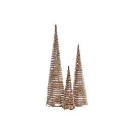 DKD Home Decor Cono Navidad Alpina Decoración Navideña LED, Ratán y PE, Natural Multicolor, 20x20x80 cm, Set 3 Conos (2 Packs)