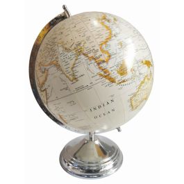 DKD Home Decor Globo Terráqueo Colonial de Mesa, Metal, Plateado y Beige, Bola de 25cm, Dimensiones 28x40x27 cm (Pack de 2 Unidades)