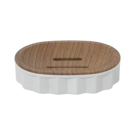 Jabonera Alexandra House Living Blanco Marrón Acrílico Madera 12 x 3 x 9 cm