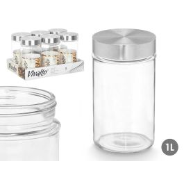 Bote Cristal Redondo 1L con Tapa de Acero Vivalto - 9.8x17.5x9.8 cm (24 Unidades) Precio: 44.5000006. SKU: S3605569