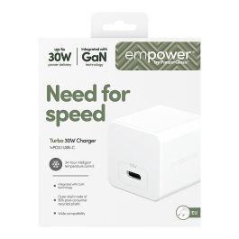 PanzerGlass Cargador Turbo 30W GaN, USB-C 1 Puerto, Carga Rápida, Color Blanco, Enchufe EU