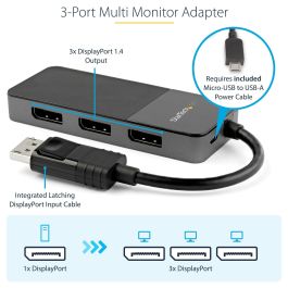 StarTech MST HUB Divisor 3 Puertos DisplayPort 1.4 a 3x DisplayPort, 8K Ultra HD, Alimentado por USB, Compatible con Windows
