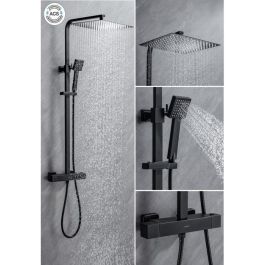 Columna de ducha OCEANIC - Mezclador termostático de cuerpo frío - Rociador alto cuadrado 30x30 cm - Negro mate