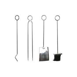 DKD Home Decor Leñera Moderna Organizador de Leña Acero Inoxidable Plateado - Set 4 Piezas, 54x6x1 cm, Ideal para Salón y Chimenea