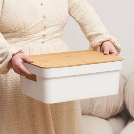 Confortime Caja Ordenación Multiusos Plástico Tapa Bambú Medidas 36x27x14 cm