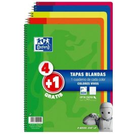 Oxford Cuaderno Espiral 80H Folio 4x4 mm con Margen Tapa Blanda Pack 4+1 Ud Colores Vivos Precio: 13.50000025. SKU: S8414326