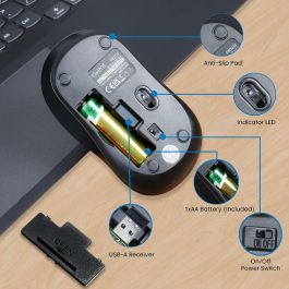 Ewent EW3218 Ratón Óptico Inalámbrico 2.4 GHz USB-A Nano Clic Silencioso DPI Ajustable 800-1600 Negro para Oficina y Hogar