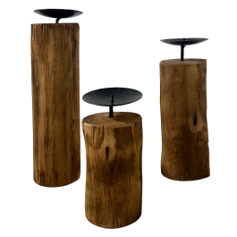 DKD Home Decor Portavelas Vintage Marrón Negro 8 x 30 x 8 cm Set de 3