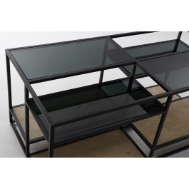 DKD Home Decor Mesa Centro Loft Metal Madera Espejo Negro Natural 120x60x50 cm