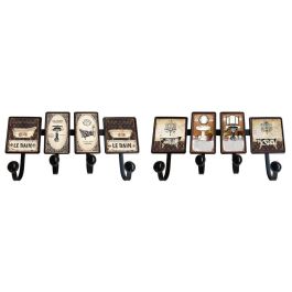 DKD Home Decor Perchero Tradicional de Metal Negro y Blanco con 4 Colgadores para Baño, 38x6x18 cm