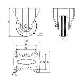 Ruedas Alex Rueda Fija de Goma Natural Negra Ø 8 cm Carga Máx. 60 kg con Placa y Eje Liso