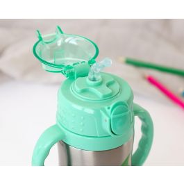 KioKids Botella Termo Infantil +6 meses Acero Inoxidable Antiderrame con Asas y Pajita Sin BPA Dragón Verde 280 ml