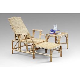 DKD Home Decor Tumbona y Mesa de Ratán Natural Set de 3 piezas 75 x 90 x 70 cm