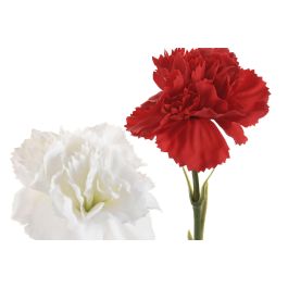DKD Home Decor Flor Artificial Clavel Rojo Blanco Seda/PE Tacto Real 10x50x10 cm (12 Unidades)