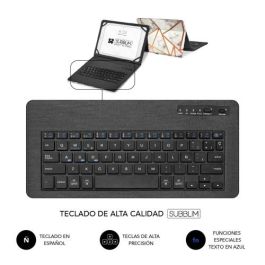 SUBBLIM funda de tablet con teclado bluetooth Keytab Pro BT Trendy Marmol Blanco