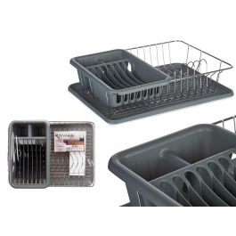 Kinvara Escurreplato Plano Secaplatos Gris con Bandeja Recogegotas y Cesta - Plástico y Metal - 43.5 x 11 x 33.5 cm (4 Unidades)