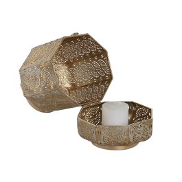 DKD Home Decor Portavelas Árabe Dorado Metal Set de 3 Piezas 25 x 40 x 25 cm