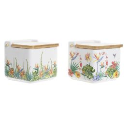 DKD Home Decor Salero Tropical Multicolor de Dolomite y Bambú, 750ml, Apto Microondas y Lavavajillas (4 Unidades)