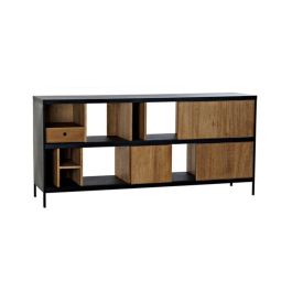 DKD Home Decor Buffet Mueble de Salón Alvin Moderno Negro Natural en Fresno y Hierro con 1 Cajón y 2 Puertas 160x40x75 cm