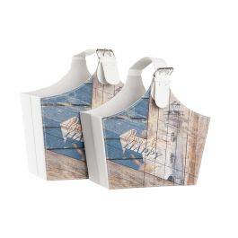 DKD Home Decor Revistero Mediterraneo Multicolor PU y Carton Set de 2 (2 Unidades) 18 x 41 x 40 cm