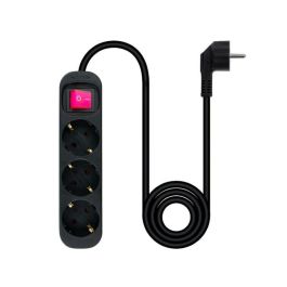 Nanocable 10.38.0003-BK Regleta de Enchufes con Interruptor, 3 Tomas de Corriente, Cable 1.4m, Negra, Protección Infantil, 3680W