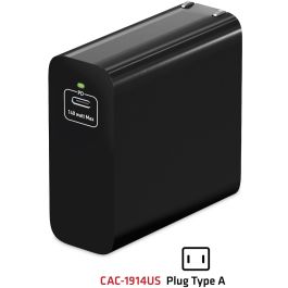 Club3D Cargador de Viaje 1xUSB Tipo C PD 140W con Tecnología GaN para Interiores, 28V, Cable 1m Negro
