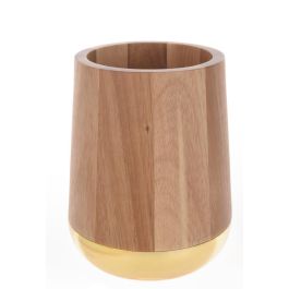 DKD Home Decor Woodsun 23 Bote para Utensilios Basicos, Set de 4 Piezas, Acacia e Inox, Natural y Dorado, 13 x 16.5 x 13 cm