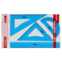 Safta Juego de Reglas Flexible Escuadra Cartabón con 3 Colores