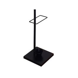 Perchero Metalico Q-Connect Negro Con Detalles De Madera 6 Colgadores Y Paraguero 174x28,5 cm