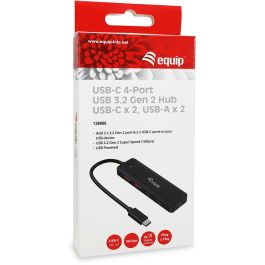 EQUIP Hub USB-C 4 Puertos 3.2 Gen 2 (10Gbps) 2xUSB-C 2xUSB-A Negro