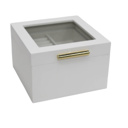 DKD Home Decor Joyero Tradicional Blanco Madera y Cristal 16 x 10 x 15 cm