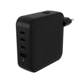 HyperJuice Cargador de Viaje 100W GaN con 4 Puertos (3 USB-C + 1 USB-A) para Portátil, Smartphone y Tablet - Negro