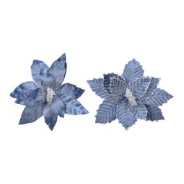 Flor de pascua azul de poliéster efecto congelado Ø34x6cm, 2 modelos surtidos