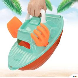 Cubo playa 14 cm con yate 36 cm, pala, rastrillo y 3 moldes en red Cubo playa 14 cm con yate 36 cm, pala, rastrillo y 3 moldes en red