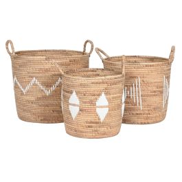 Cesta Boho DKD Home Decor Natural Blanco 46 x 48 x 46 cm Set de 3