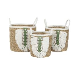 Cesta Tropical DKD Home Decor Natural Verde 39 x 36 x 39 cm Set de 3