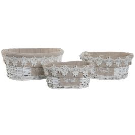 Cesta Romantico DKD Home Decor Blanco Beige 29 x 15 x 36 cm Set de 3