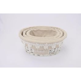 Cesta Romantico DKD Home Decor Blanco Beige 29 x 15 x 36 cm Set de 3