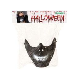 Mascara Mitad Calavera PVC Negro 14x18 cm Para Disfraz Esqueleto Terrorífico Halloween