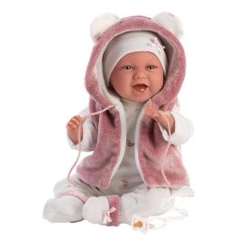 Muñeca recien nacida mimi sonrisas con chaqueta fucsia de pelo y chupete 40 cm cuerpo tela Muñeca recien nacida mimi sonrisas con chaqueta fucsia de pelo y chupete 40 cm cuerpo tela