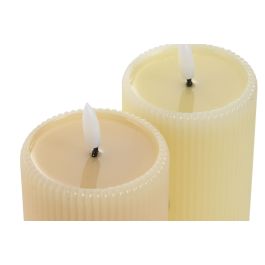 DKD Home Decor Vela Decorativa LED de Cera Estilo Scandi Beige Blanco 7.5x7.5x16cm (Juego 6 Unidades, 190gr/ud)