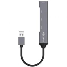 AISENS HUB USB 3.0 aluminio, tipo A/M-4xtipo A/H, gris, 10cm