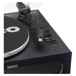 Lenco LS-430BK Tocadiscos de tracción por correa con Bluetooth 5.0 y Altavoces, 33/45 RPM, Imitación Piel, Negro