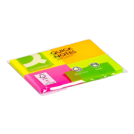 Q-connect Blocs de Notas Adhesivas Quita y Pon 38x51 mm con 50 Hojas Fluorescentes, Pack de 4 Unidades Surtidas